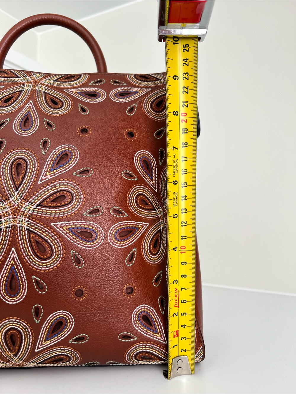 Fossil Brown Leather Satchel with Multicolor Embroidered Florals - Picture 4 of 13